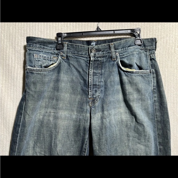 7 For All Mankind Jeans Button Fly Mens 34x 28 Straight Relaxed Loose Dark Wash - Picture 2 of 11